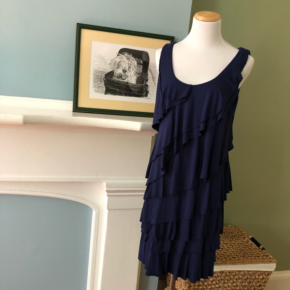 Calvin Klein Navy Cascading Ruffles Dress